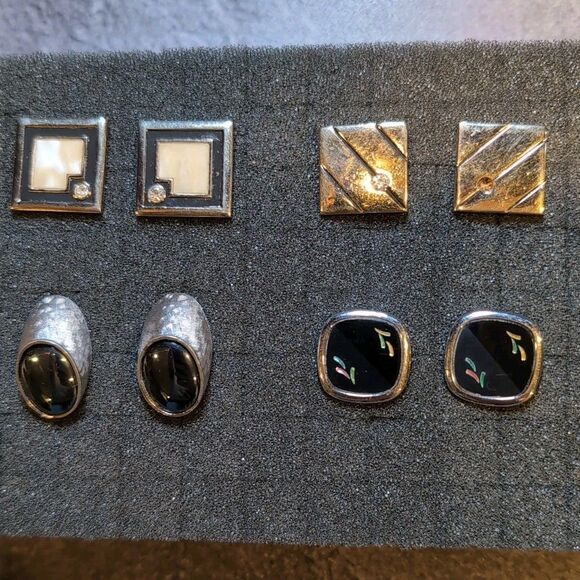VTG Cufflinks Swank Silver Gold Tone 4 Pair. Mother Of Pearl, Rhinestone, Inlay - Picture 1 of 6